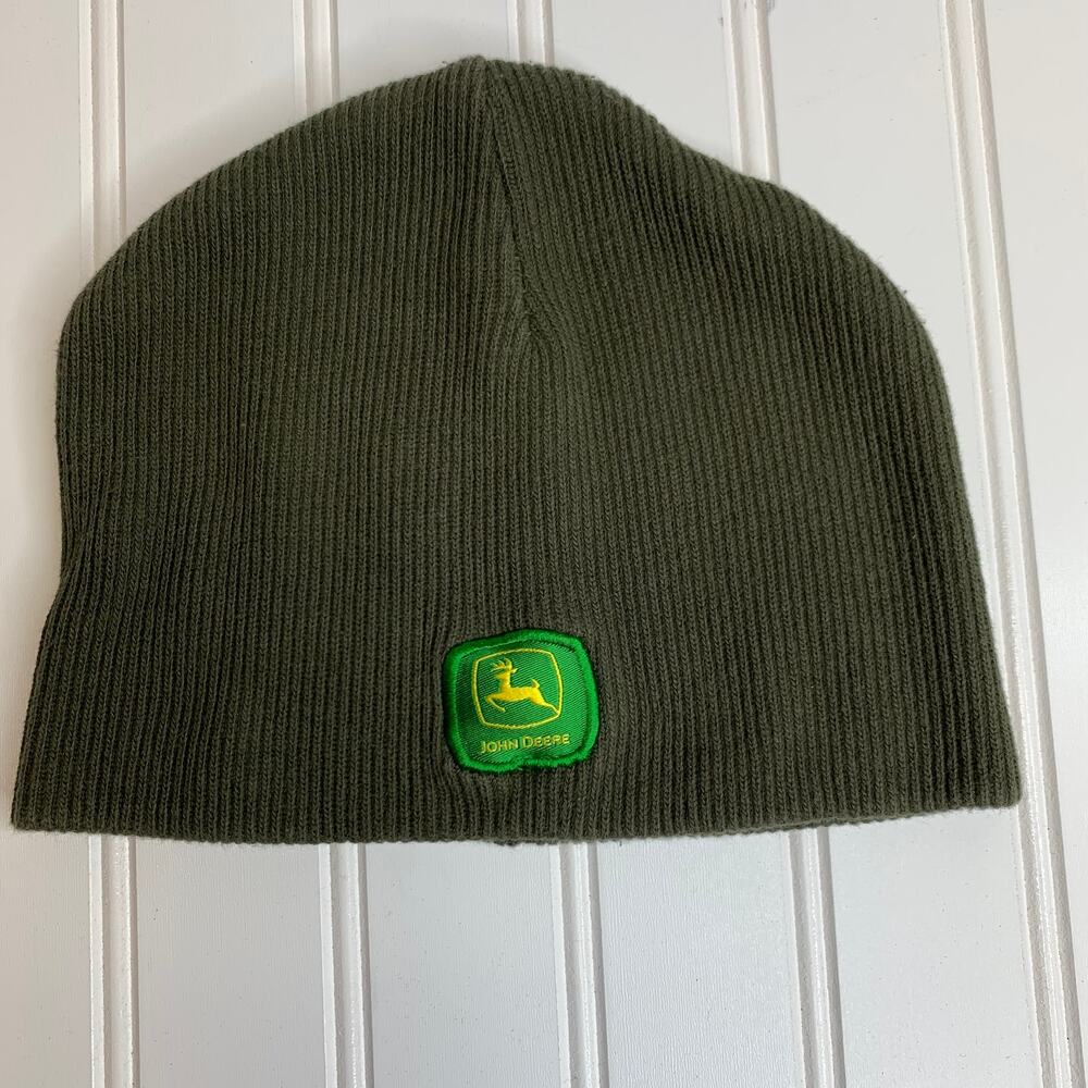 John Deere Green Beanie OSFA Adult Army Green Cotton Ribbed